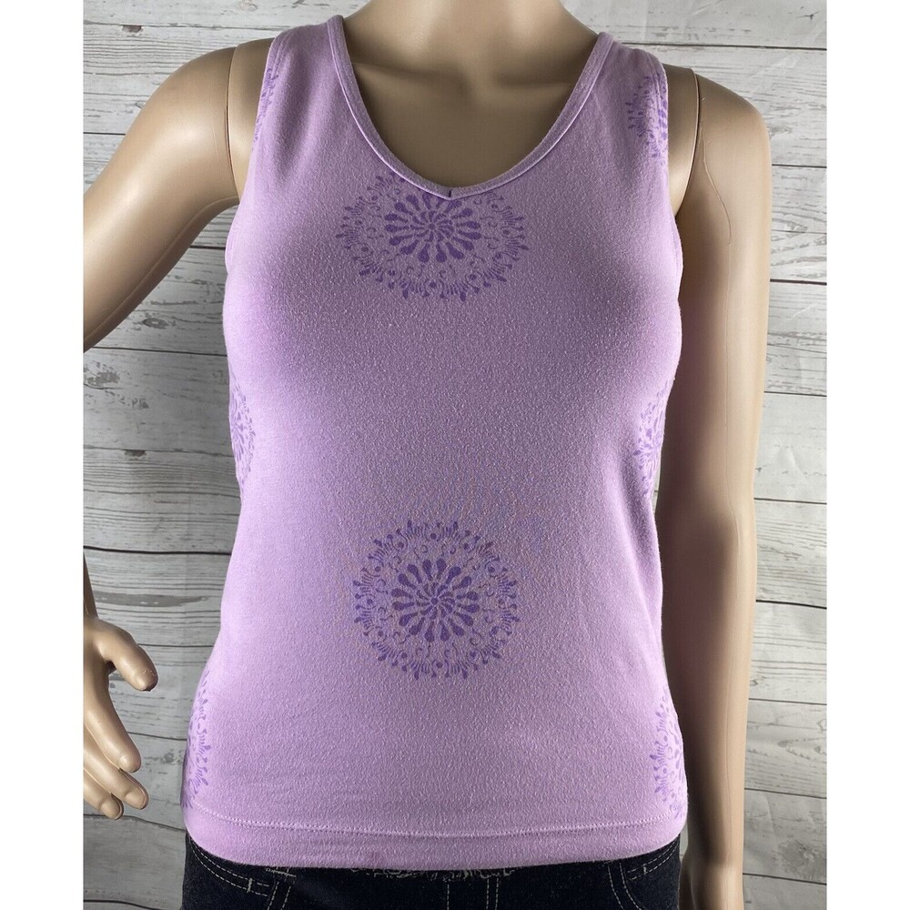 Danskin Yoga Tank Top Small Lilac Purple Floral Mandala Pattern Athletic Cropped